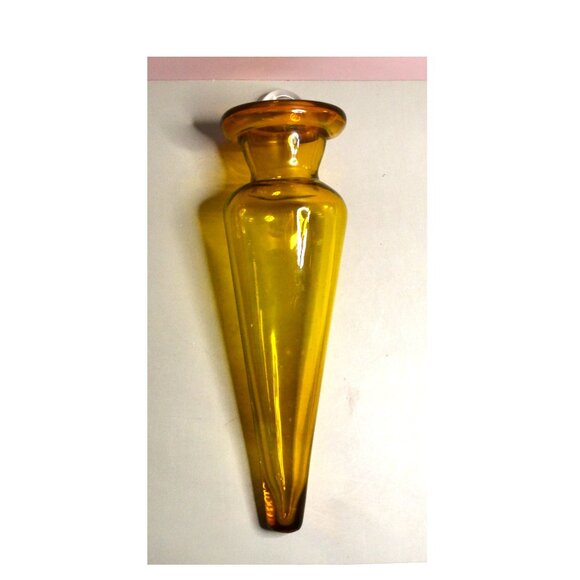 Vintage Amber Glass Hanging Bud Vase Wall Mount Boho Decor Accent - Picture 1 of 5